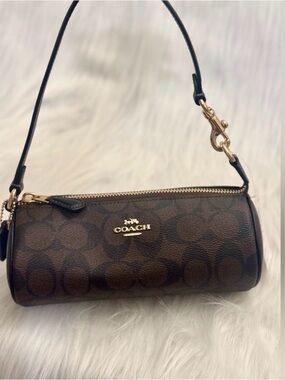 Coach Brown Signature Jacquard Mini Barrel Bag